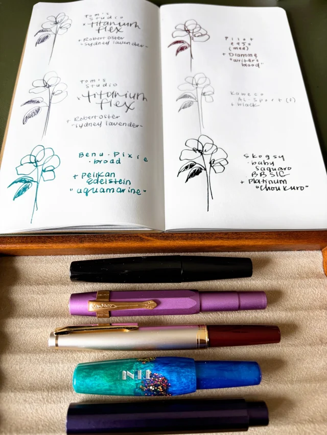 Hi friends, hope you’re enjoying your weekend 🫶🏽 In my latest YT vid, I took a closer look at a few pocket pens that I have - comparing size to aesthetics and functionality (including writing and drawing samples). If you’re interested, check it out.  🖋️ Fountain pens featured:
- Tom’s Studio fountain pen (titanium flex nib)
- Benu Pixie (broad)
- Pilot E95s (med)
- Kaweco AL Sport (fine)
- Skogsy “Baby Saguaro” (BB-SIG)  If you have any of these pens, what are your thoughts?
_  If you’re looking for great fountain pens, check out Atlas Stationers and use code CAROLA10 to save a little bit (affiliate link in bio)  #fountainpen #tomsstudio #benu #pilotfountainpen #kaweco #fountainpens